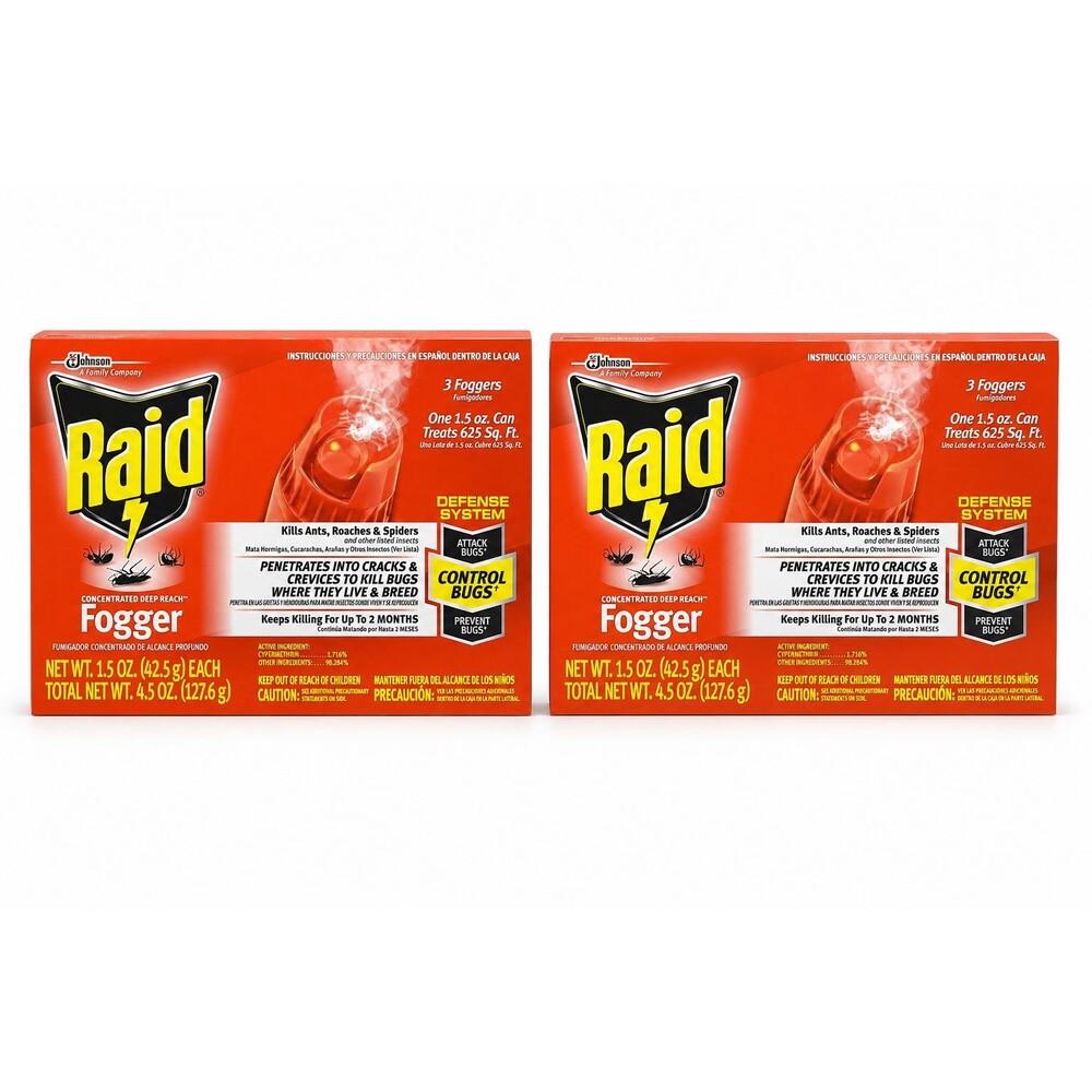 2x RAID CONCENTRATED DEEP REACH-FOGGER for ROACHES-FLEAS-ANTS 1.5 OZ-3 PACK